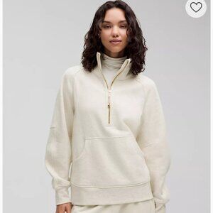 Heathered bone and gold oversized funnel neck half zip